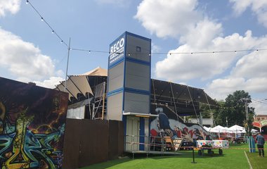 Temporary passenger lift: wheelchair access at Coventry Assembly Festival Garden 2021 Event