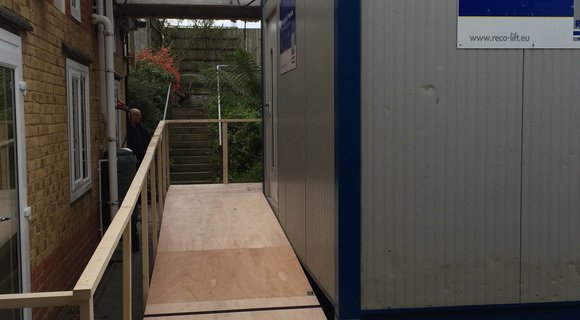 Temporary passenger lift placed for lift renovation Lambeth's rehabilitation centre