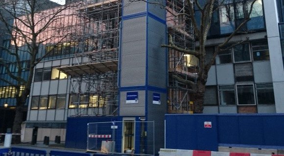 RECO Lift Solutions installs a temporary 28 m high 7-stop RECO PP passenger lift for Imperial College University in London